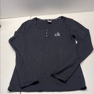 Calvin Klein Sleepwear Shirt Womens, small, Solid Black Long Sleeves